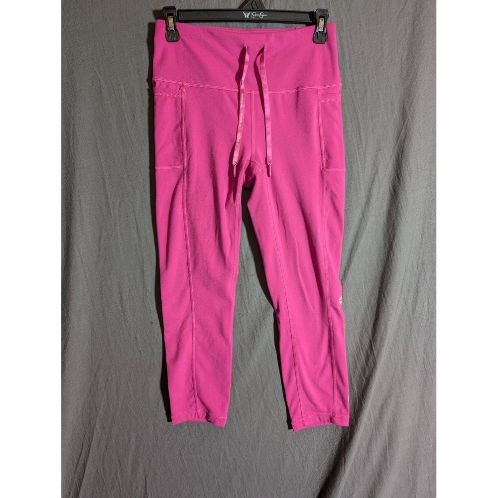 Reebok Womens Size S Pink Athletic Capris Leggings Pockets Drawstring